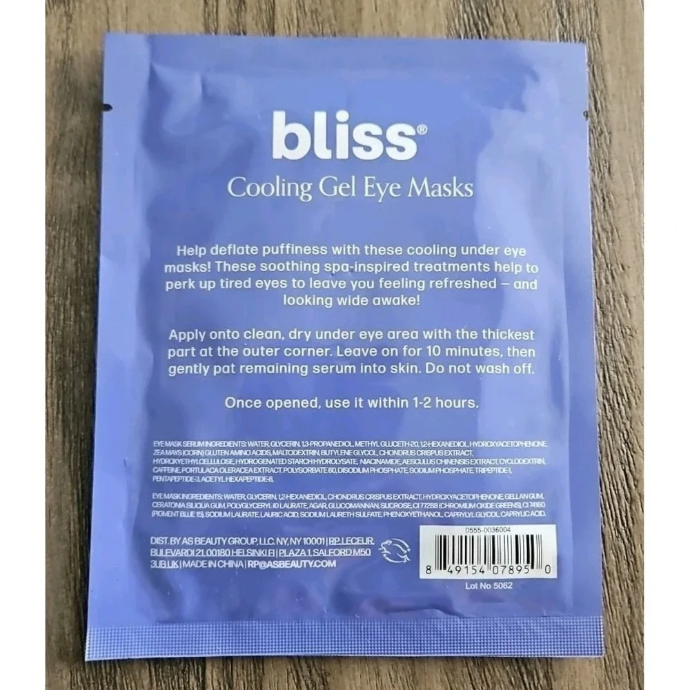2 Packs Bliss Cool With It Cooling Gel Under Eye Set Mask 4 Sets Total